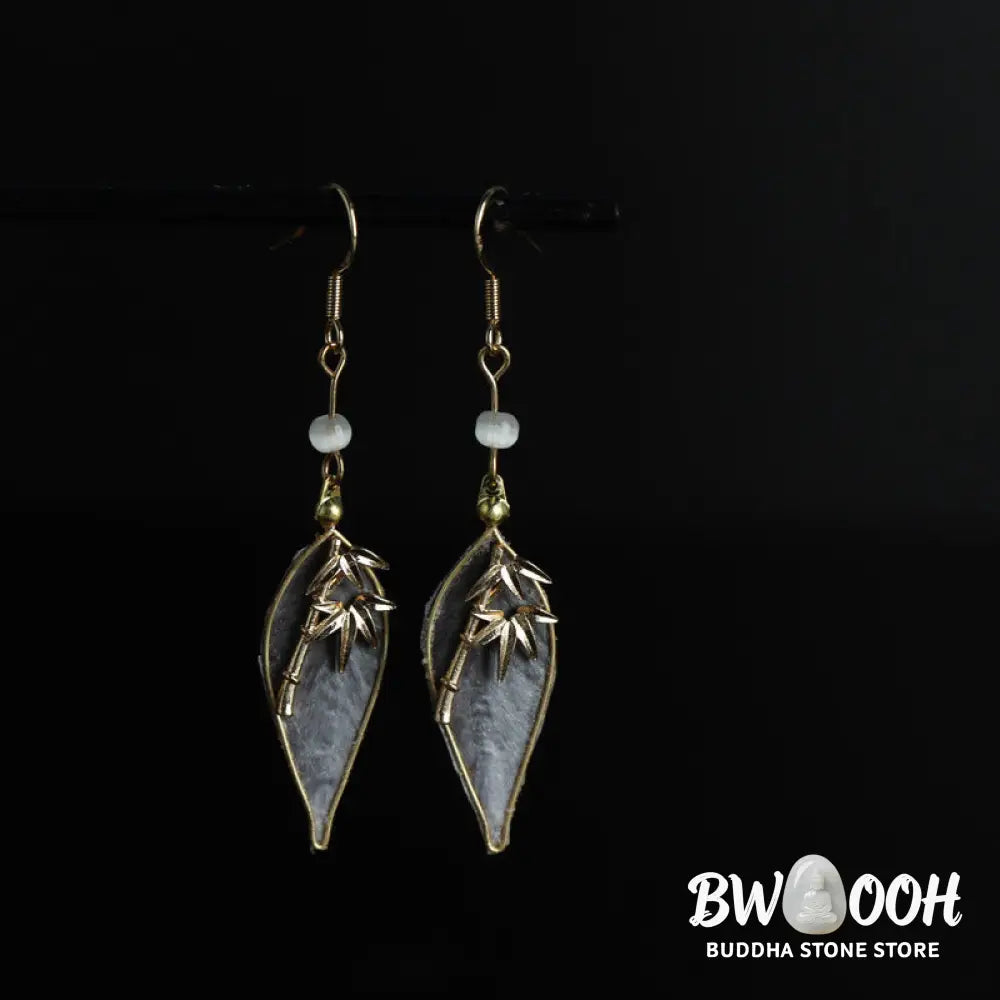 Buddha Stones Handcrafted Silk Art Bamboo Design Copper Hook Luck Protection Dangle Earrings - Bamboo(Length: About