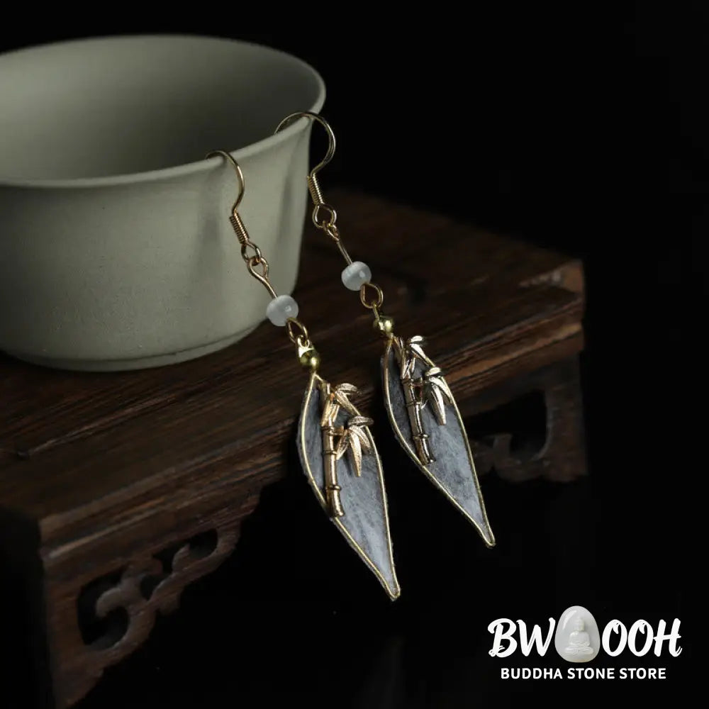 Buddha Stones Handcrafted Silk Art Bamboo Design Copper Hook Luck Protection Dangle Earrings - Bamboo(Length: About