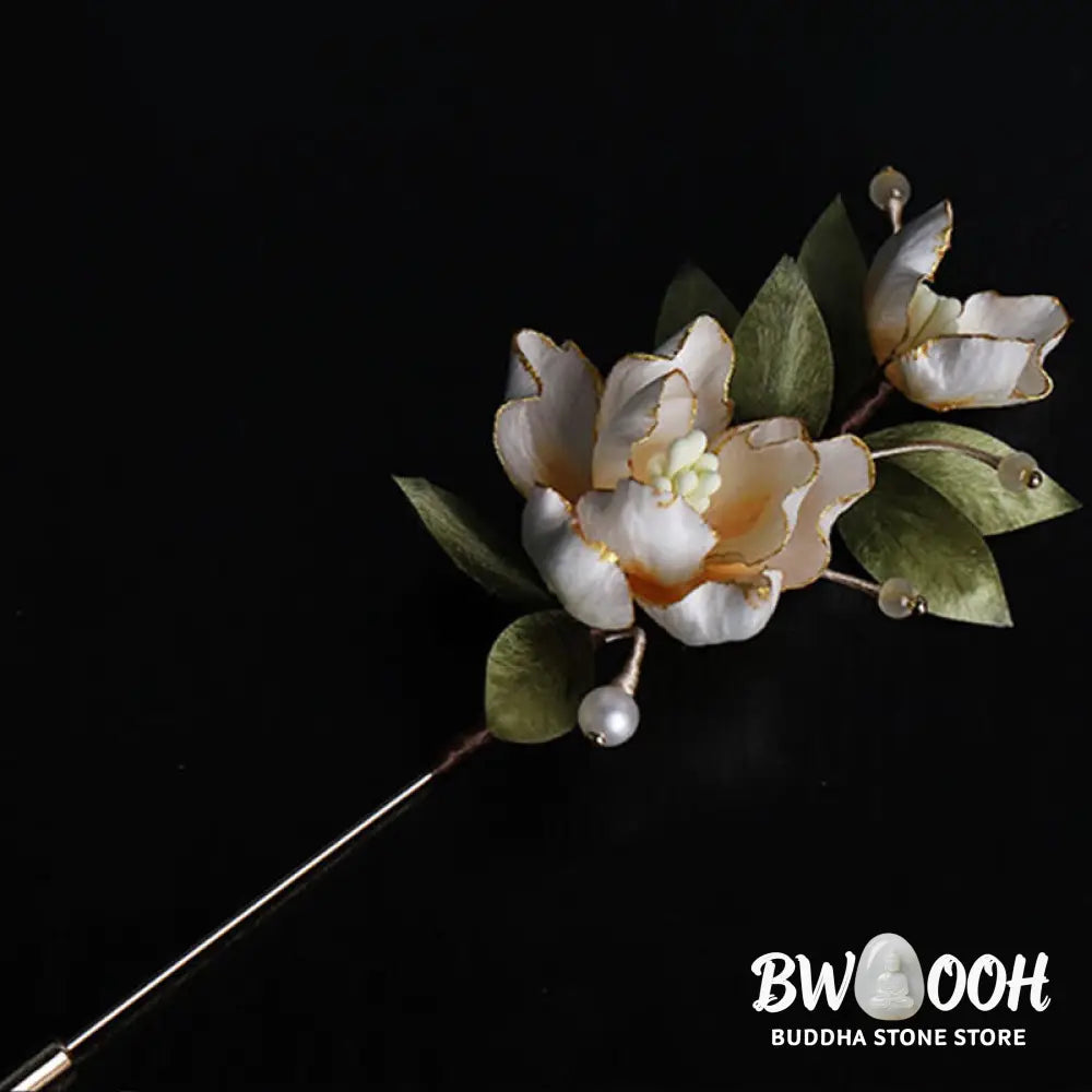 Buddha Stones Handcrafted Silk Art Golden Peony Flower Good Fortune Brooch - Golden Peony About 7cm - Brooch