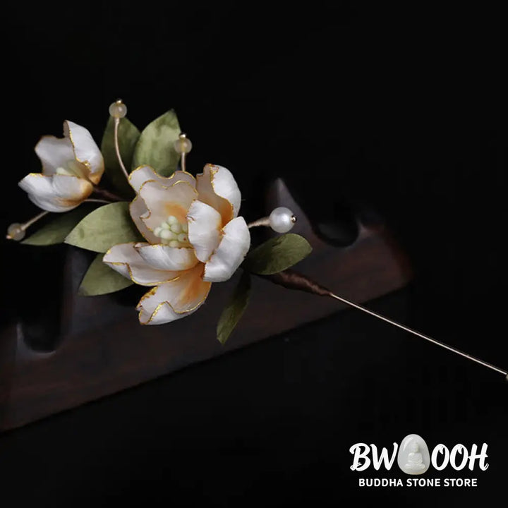 Buddha Stones Handcrafted Silk Art Golden Peony Flower Good Fortune Brooch - Golden Peony About 7cm - Brooch