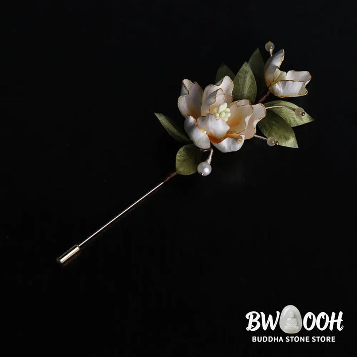 Buddha Stones Handcrafted Silk Art Golden Peony Flower Good Fortune Brooch - Golden Peony About 7cm - Brooch