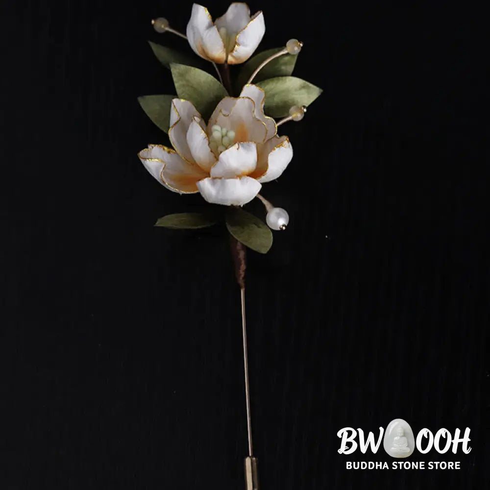 Buddha Stones Handcrafted Silk Art Golden Peony Flower Good Fortune Brooch - Golden Peony About 7cm - Brooch
