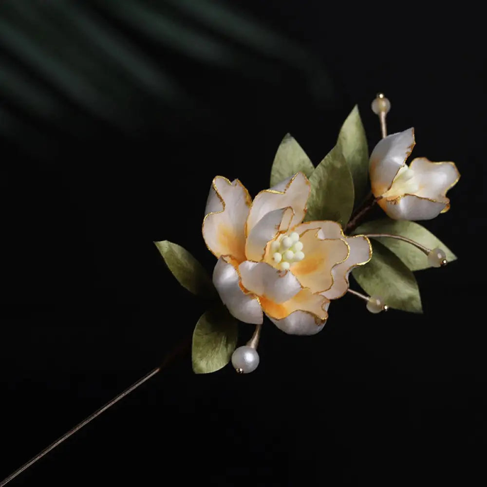 Buddha Stones Handcrafted Silk Art Golden Peony Flower Good Fortune Brooch - Golden Peony About 7cm - Brooch