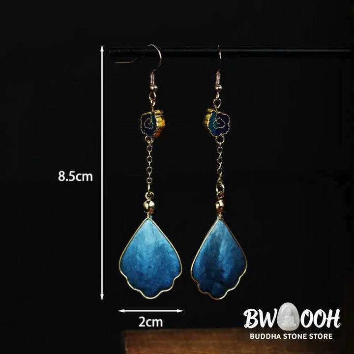 Buddha Stones Handcrafted Silk Art Petal Good Fortune Blessing Dangle Hook Earrings - Earrings