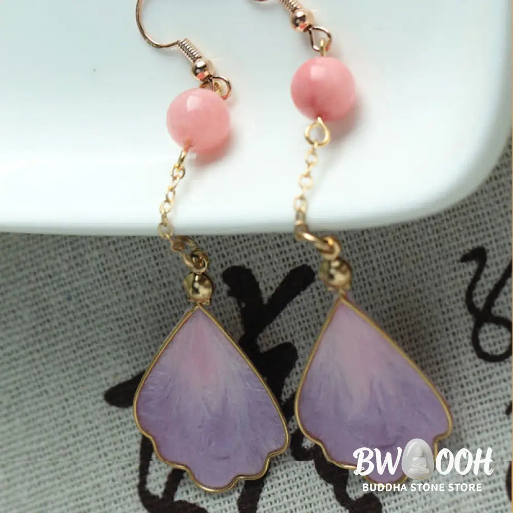 Buddha Stones Handcrafted Silk Art Petal Good Fortune Blessing Dangle Hook Earrings - Earrings