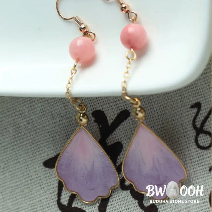 Buddha Stones Handcrafted Silk Art Petal Good Fortune Blessing Dangle Hook Earrings - Earrings