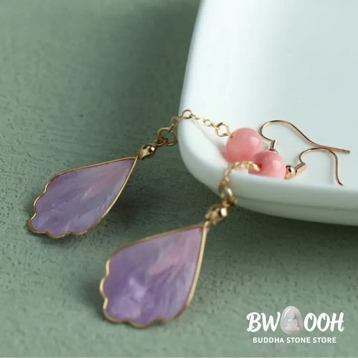 Buddha Stones Handcrafted Silk Art Petal Good Fortune Blessing Dangle Hook Earrings - Earrings