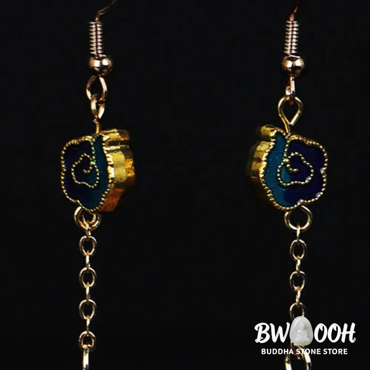 Buddha Stones Handcrafted Silk Art Petal Good Fortune Blessing Dangle Hook Earrings - Earrings