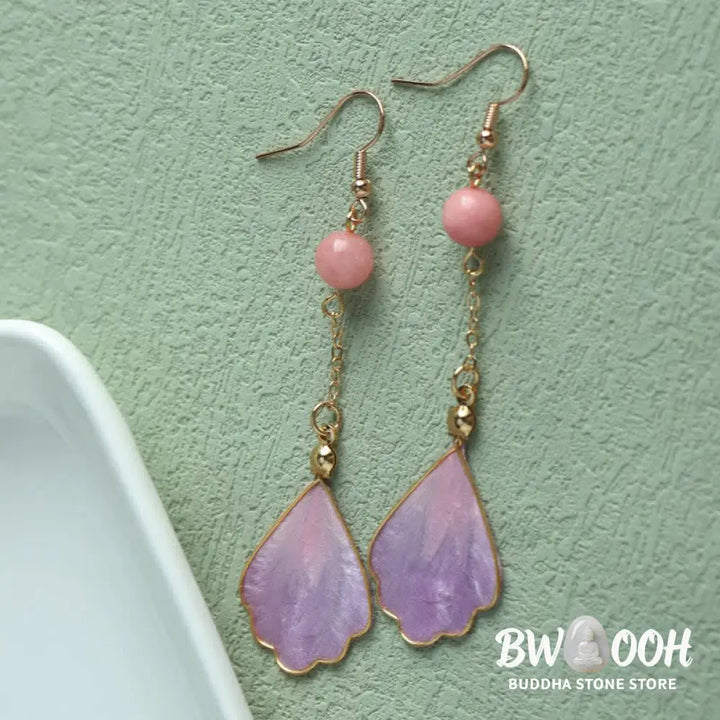 Buddha Stones Handcrafted Silk Art Petal Good Fortune Blessing Dangle Hook Earrings - Earrings