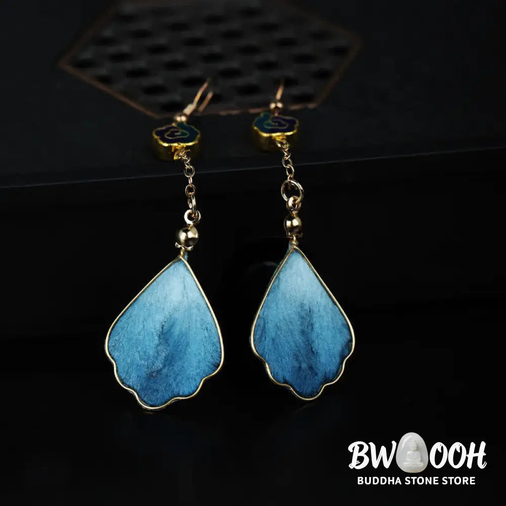 Buddha Stones Handcrafted Silk Art Petal Good Fortune Blessing Dangle Hook Earrings - Earrings