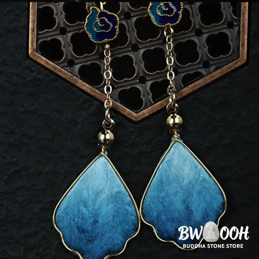Buddha Stones Handcrafted Silk Art Petal Good Fortune Blessing Dangle Hook Earrings - Earrings