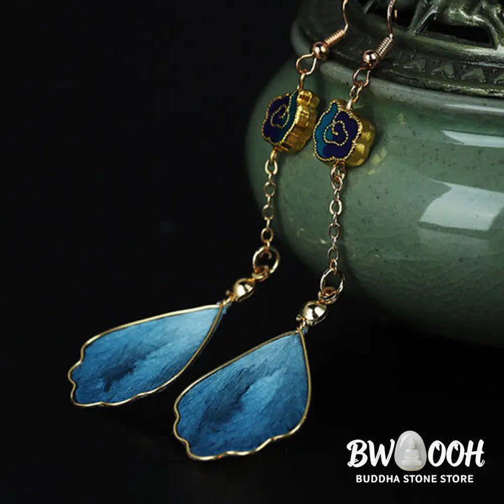 Buddha Stones Handcrafted Silk Art Petal Good Fortune Blessing Dangle Hook Earrings - Earrings