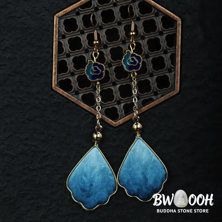 Buddha Stones Handcrafted Silk Art Petal Good Fortune Blessing Dangle Hook Earrings - Earrings
