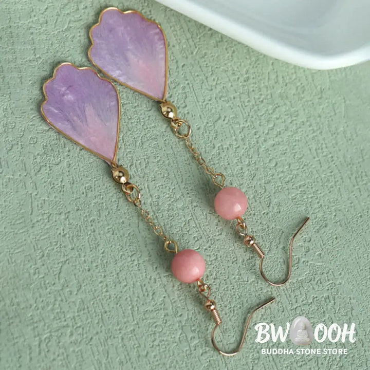 Buddha Stones Handcrafted Silk Art Petal Good Fortune Blessing Dangle Hook Earrings - Earrings