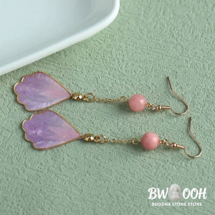 Buddha Stones Handcrafted Silk Art Petal Good Fortune Blessing Dangle Hook Earrings - Earrings
