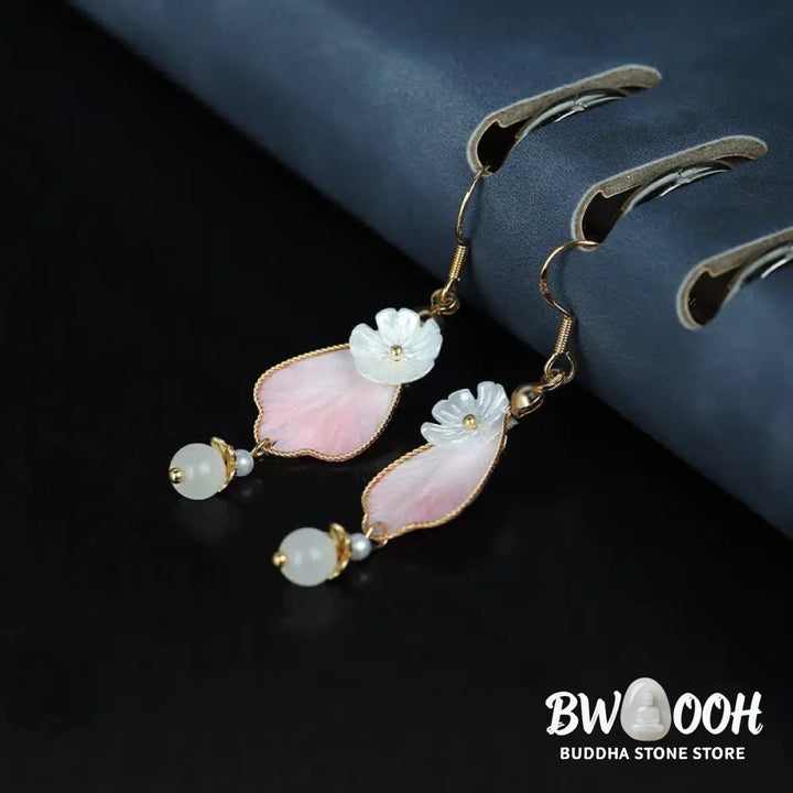 Buddha Stones Handcrafted Silk Art Petal Good Fortune Blessing Dangle Hook Earrings - Silk fibers(Size: 5.5*1cm)