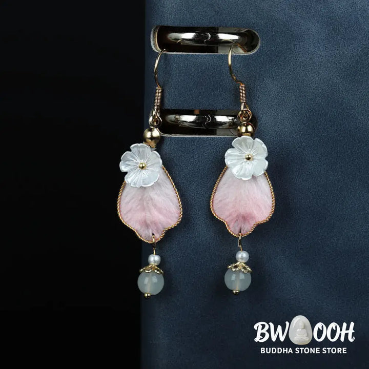 Buddha Stones Handcrafted Silk Art Petal Good Fortune Blessing Dangle Hook Earrings - Silk fibers(Size: 5.5*1cm)