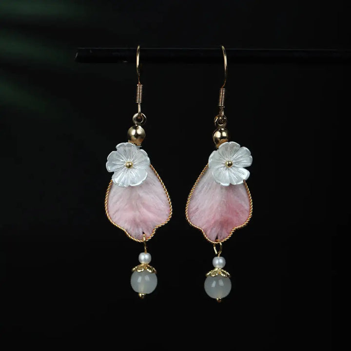 BWOOOH Handcrafted Silk Art Petal Good Fortune Blessing Dangle Hook Earrings — natural stone crystal healing bracelet for ...