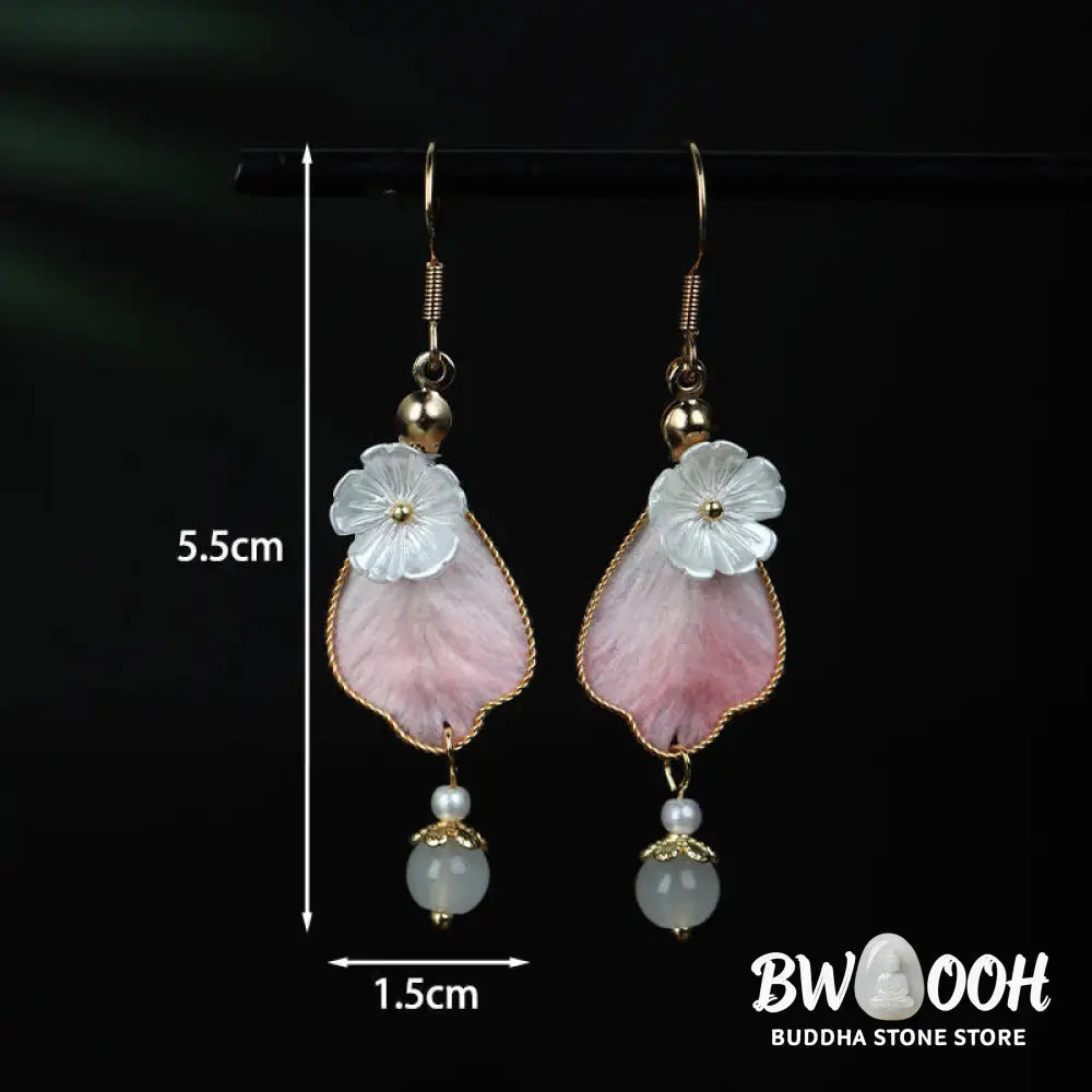Buddha Stones Handcrafted Silk Art Petal Good Fortune Blessing Dangle Hook Earrings - Silk fibers(Size: 5.5*1cm)