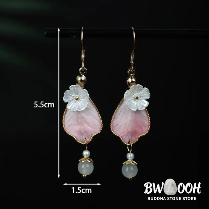 Buddha Stones Handcrafted Silk Art Petal Good Fortune Blessing Dangle Hook Earrings - Silk fibers(Size: 5.5*1cm)