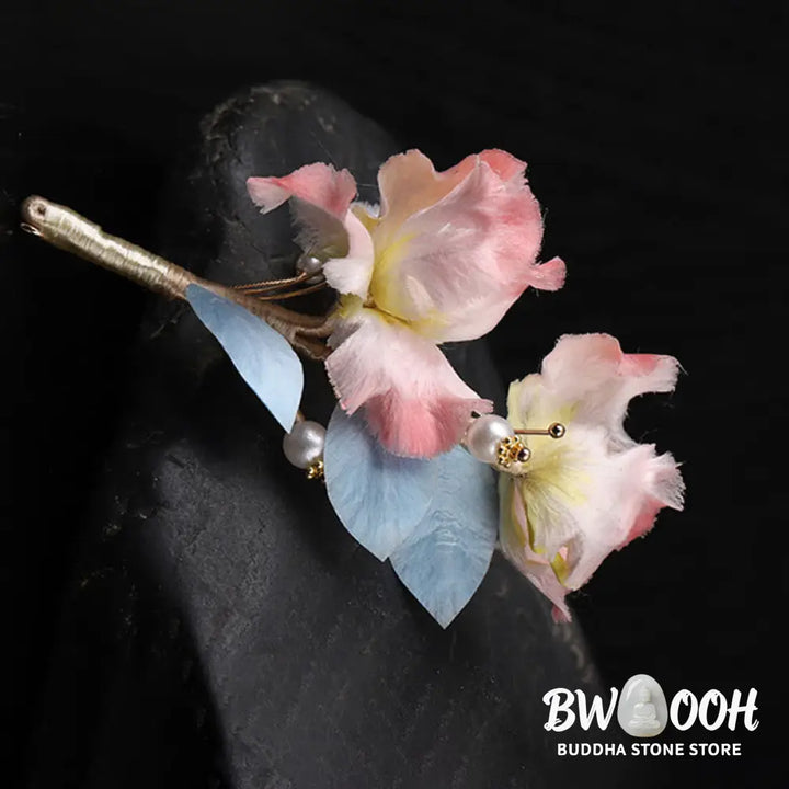 Buddha Stones Handcrafted Silk Art Pink Iris Flower Protection Brooch - Pink Iris About 7cm - Brooch