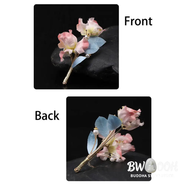 Buddha Stones Handcrafted Silk Art Pink Iris Flower Protection Brooch - Pink Iris About 7cm - Brooch