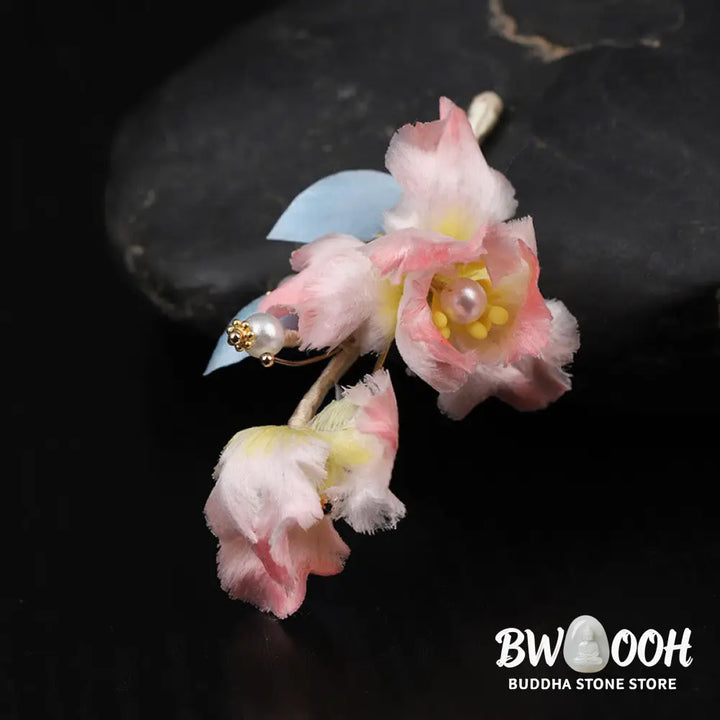 Buddha Stones Handcrafted Silk Art Pink Iris Flower Protection Brooch - Pink Iris About 7cm - Brooch