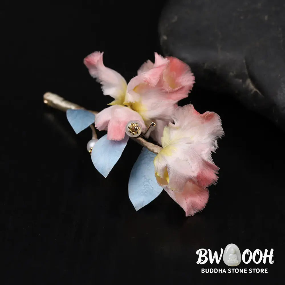 Buddha Stones Handcrafted Silk Art Pink Iris Flower Protection Brooch - Pink Iris About 7cm - Brooch