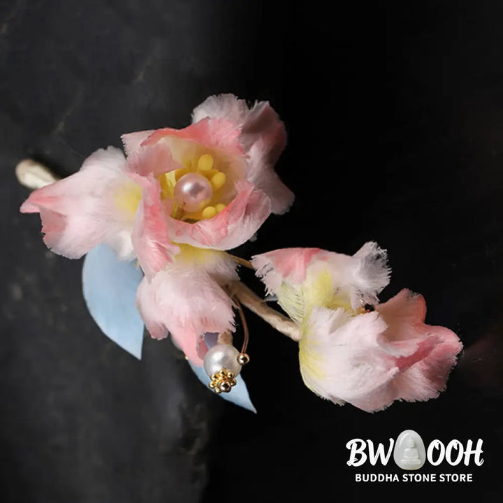 Buddha Stones Handcrafted Silk Art Pink Iris Flower Protection Brooch - Pink Iris About 7cm - Brooch