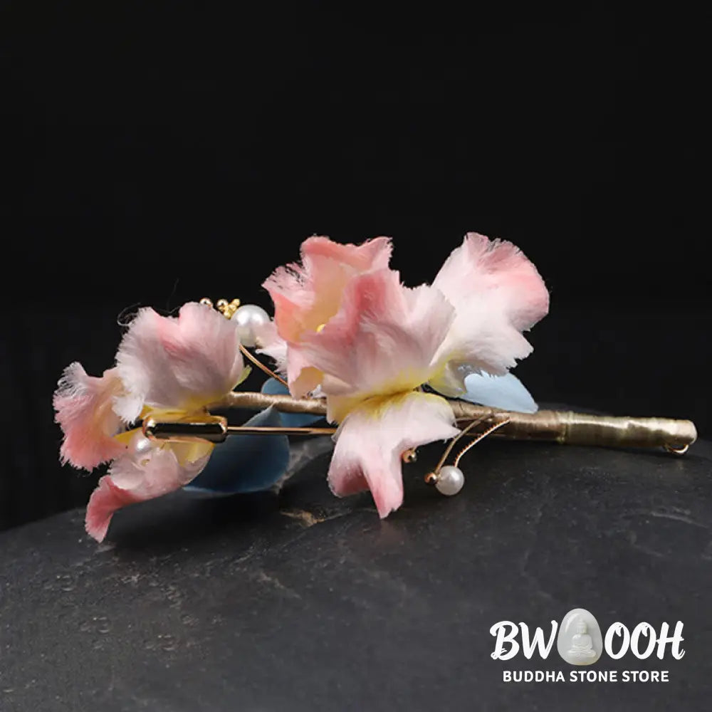 Buddha Stones Handcrafted Silk Art Pink Iris Flower Protection Brooch - Pink Iris About 7cm - Brooch