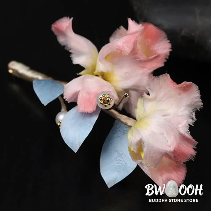 Buddha Stones Handcrafted Silk Art Pink Iris Flower Protection Brooch - Pink Iris About 7cm - Brooch