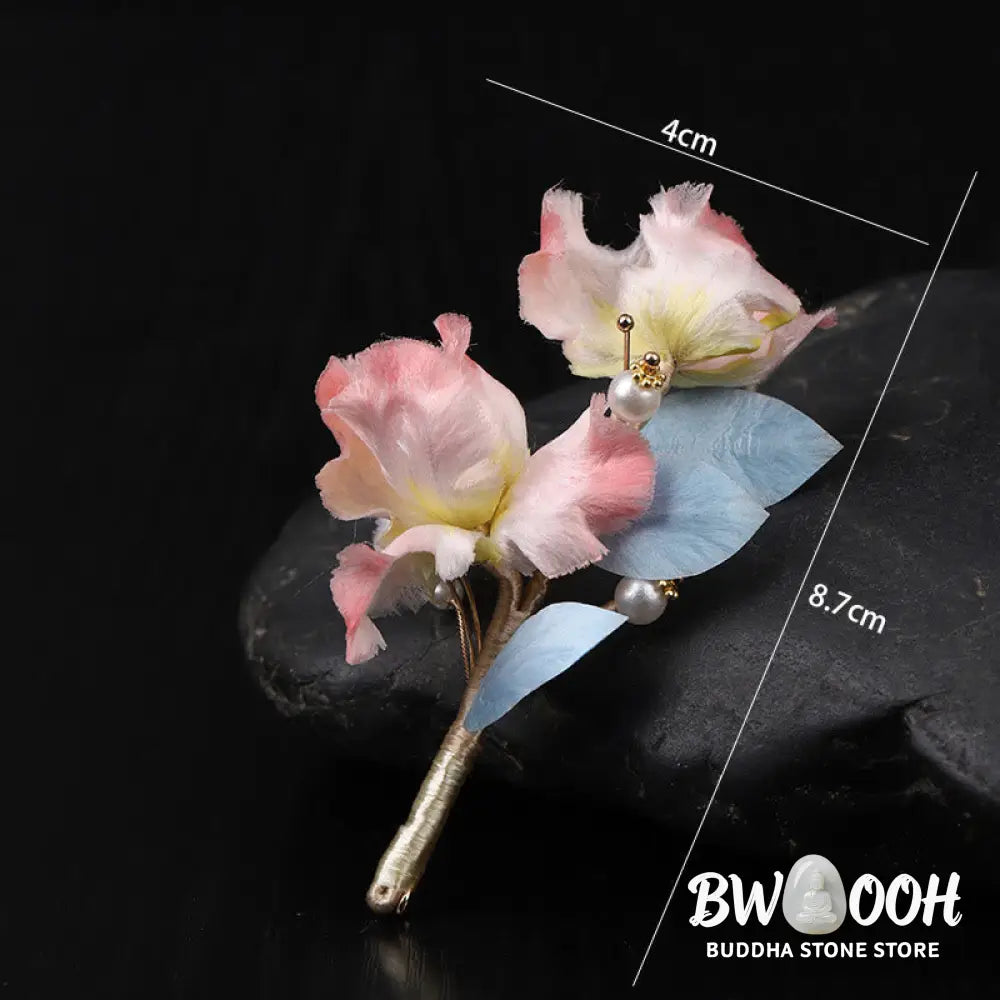 Buddha Stones Handcrafted Silk Art Pink Iris Flower Protection Brooch - Pink Iris About 7cm - Brooch