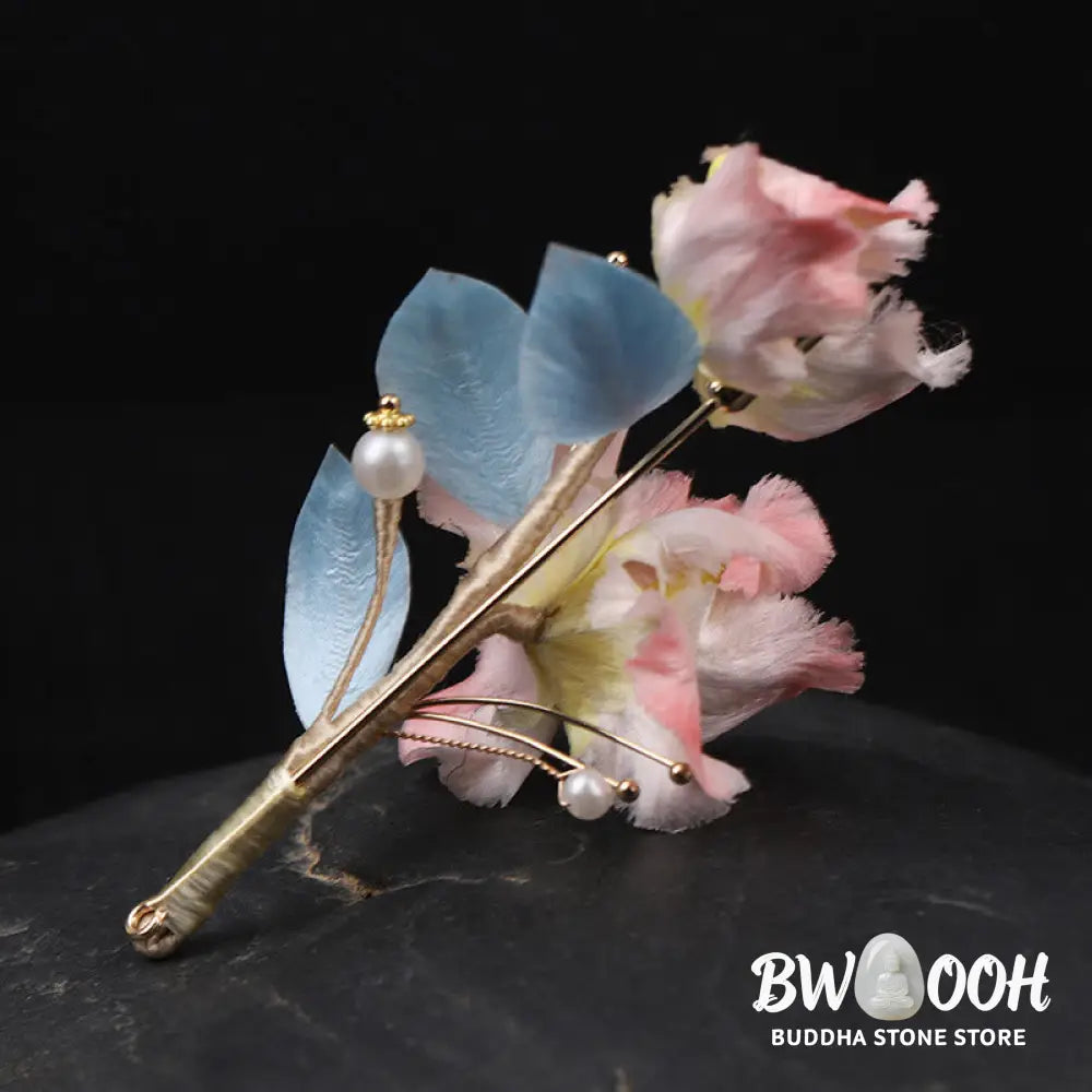 Buddha Stones Handcrafted Silk Art Pink Iris Flower Protection Brooch - Pink Iris About 7cm - Brooch