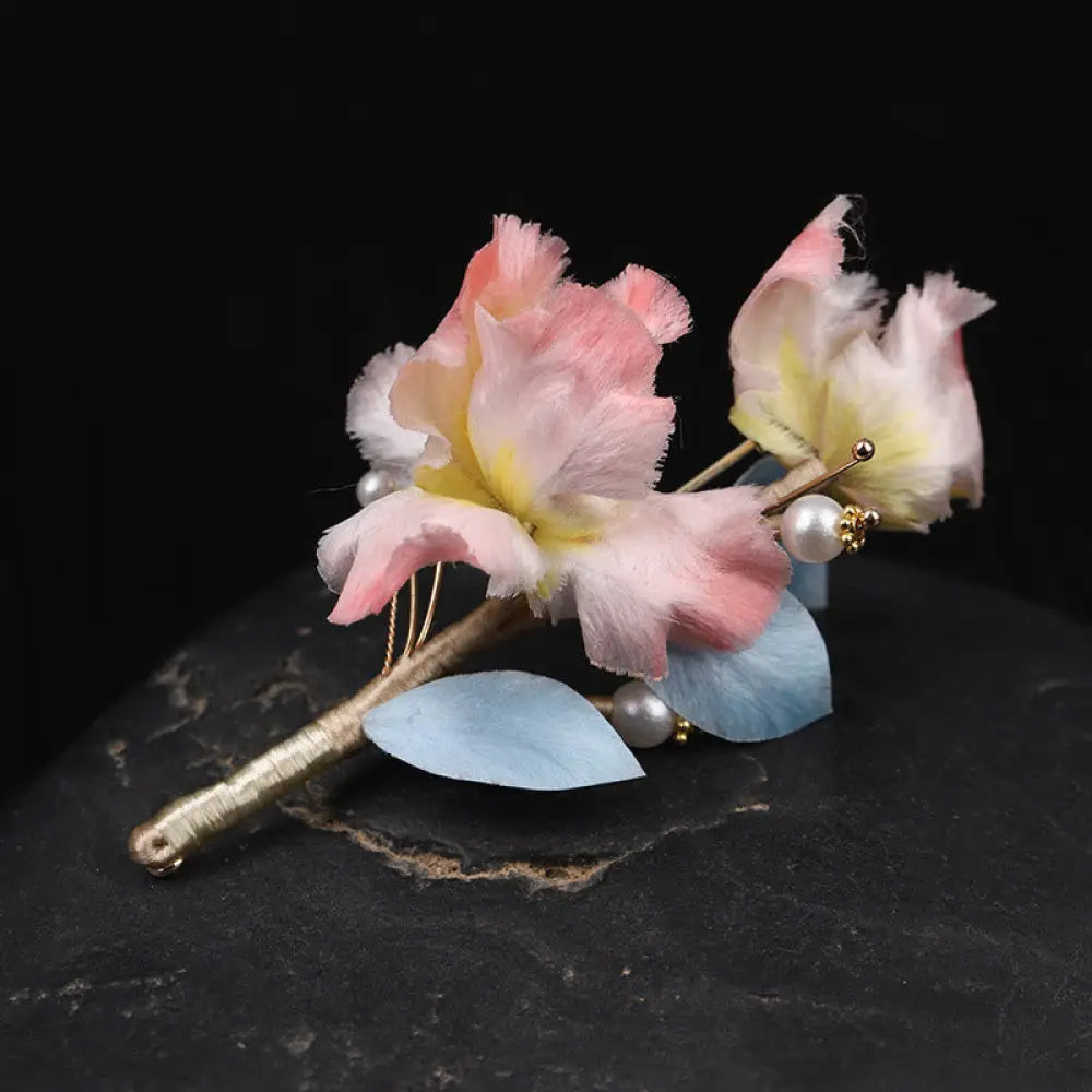 Buddha Stones Handcrafted Silk Art Pink Iris Flower Protection Brooch - Pink Iris About 7cm - Brooch