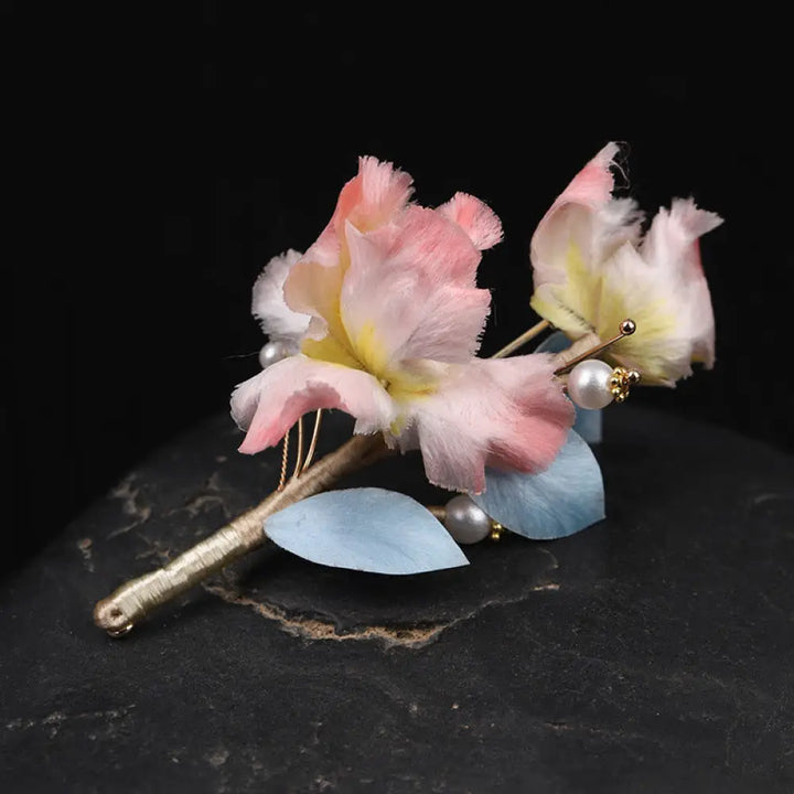 Buddha Stones Handcrafted Silk Art Pink Iris Flower Protection Brooch - Pink Iris About 7cm - Brooch