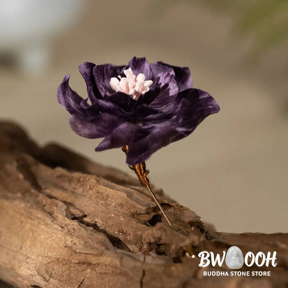 Buddha Stones Handcrafted Silk Art Purple Peony Flower Good Fortune Brooch - Purple Peony About 5*7.9cm - Brooch