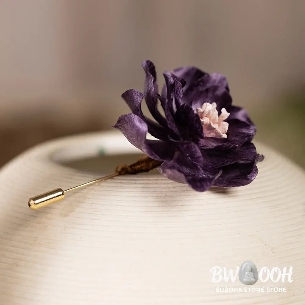 Buddha Stones Handcrafted Silk Art Purple Peony Flower Good Fortune Brooch - Purple Peony About 5*7.9cm - Brooch