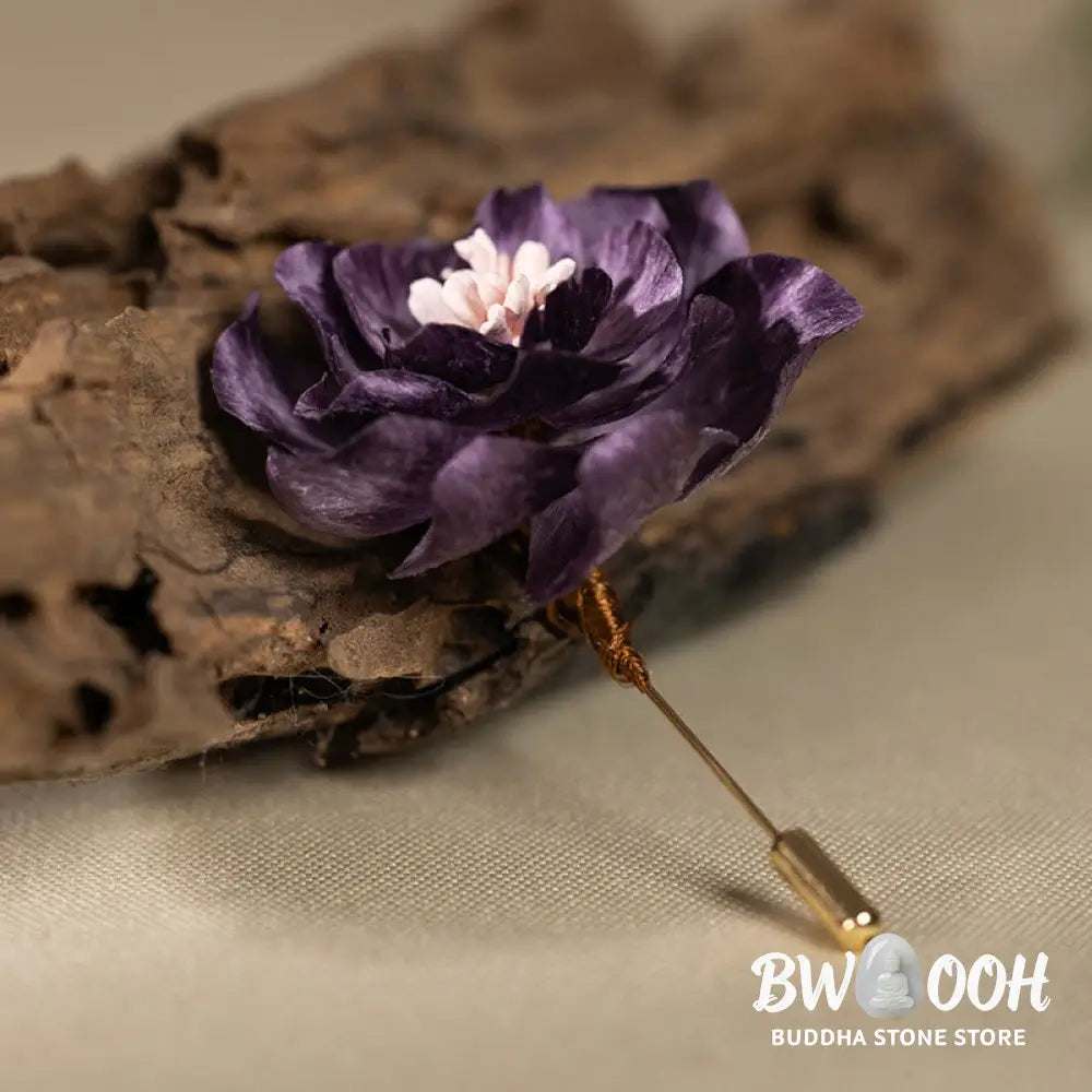 Buddha Stones Handcrafted Silk Art Purple Peony Flower Good Fortune Brooch - Purple Peony About 5*7.9cm - Brooch