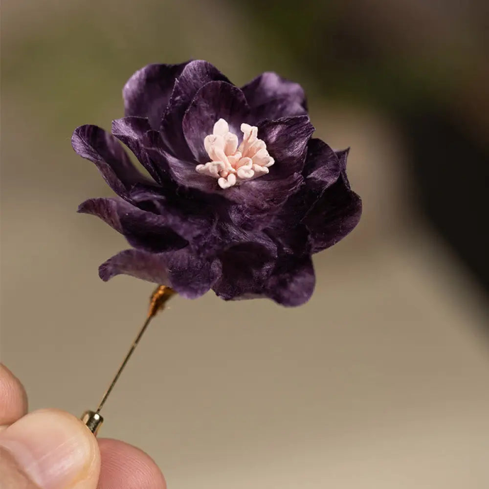 Buddha Stones Handcrafted Silk Art Purple Peony Flower Good Fortune Brooch - Purple Peony About 5*7.9cm - Brooch