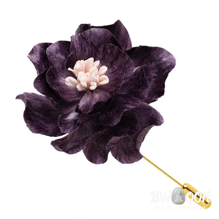 Buddha Stones Handcrafted Silk Art Purple Peony Flower Good Fortune Brooch - Purple Peony About 5*7.9cm - Brooch