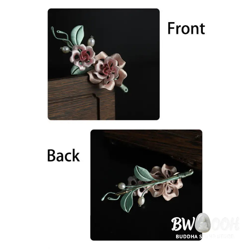 Buddha Stones Handcrafted Silk Art Twin Rose Flower Blessing Harmony Brooch - Twin Rose(Length: About 7-9cm) - Brooch