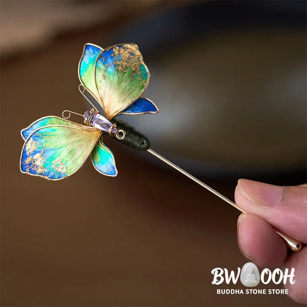 Buddha Stones Handcrafted Silk Art Velvet Flower Blue Green Gradient Butterfly Brooch - Blue Green Gradient Butterfly