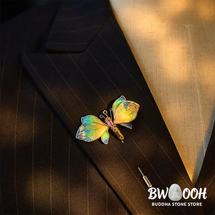 Buddha Stones Handcrafted Silk Art Velvet Flower Blue Green Gradient Butterfly Brooch - Blue Green Gradient Butterfly