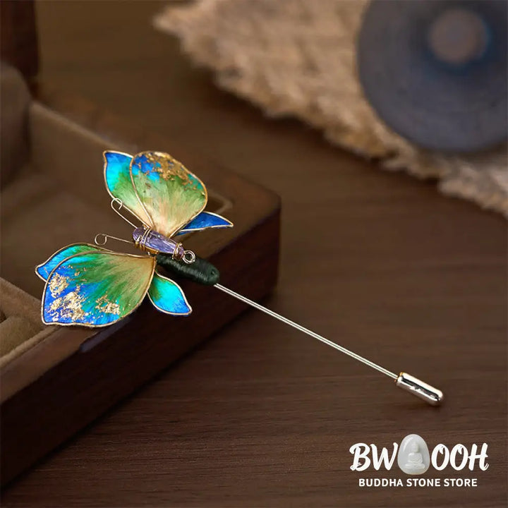 Buddha Stones Handcrafted Silk Art Velvet Flower Blue Green Gradient Butterfly Brooch - Blue Green Gradient Butterfly