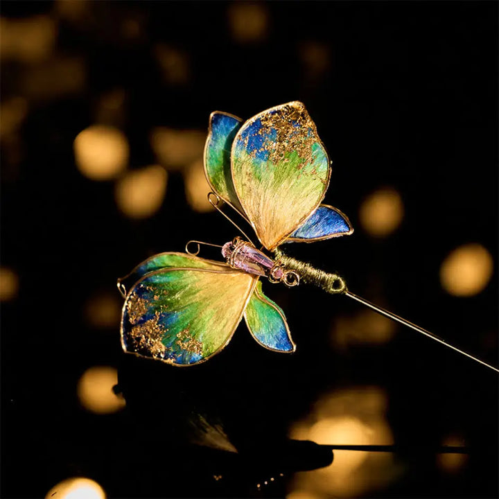 Buddha Stones Handcrafted Silk Art Velvet Flower Blue Green Gradient Butterfly Brooch - Blue Green Gradient Butterfly