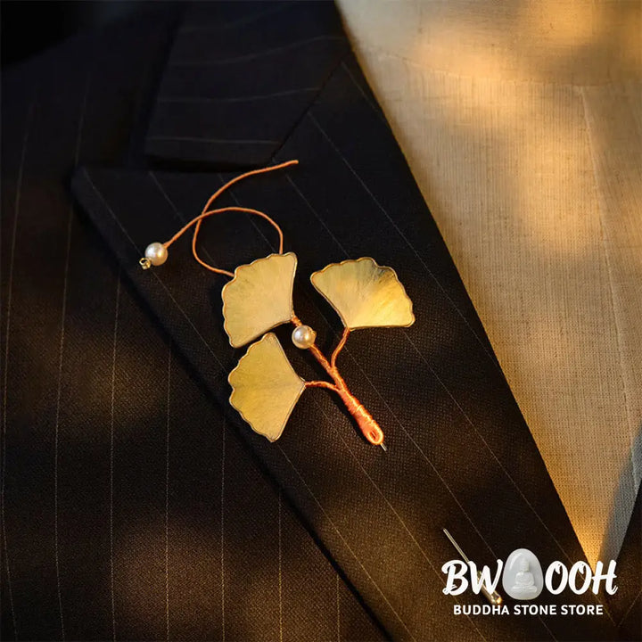 Buddha Stones Handcrafted Silk Art Velvet Flower Ginkgo Leaf Brooch - Ginkgo Leaf About 7-8cm - Brooch