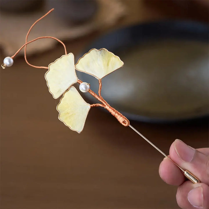 Buddha Stones Handcrafted Silk Art Velvet Flower Ginkgo Leaf Brooch - Ginkgo Leaf About 7-8cm - Brooch