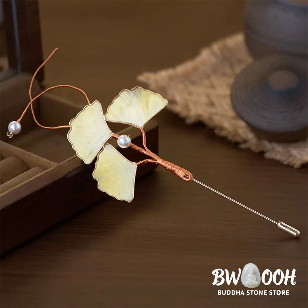 Buddha Stones Handcrafted Silk Art Velvet Flower Ginkgo Leaf Brooch - Ginkgo Leaf About 7-8cm - Brooch