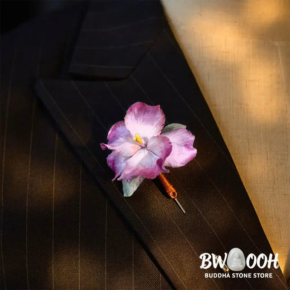 Buddha Stones Handcrafted Silk Art Velvet Flower Iris Flower Brooch - Iris Flower About 7cm - Brooch