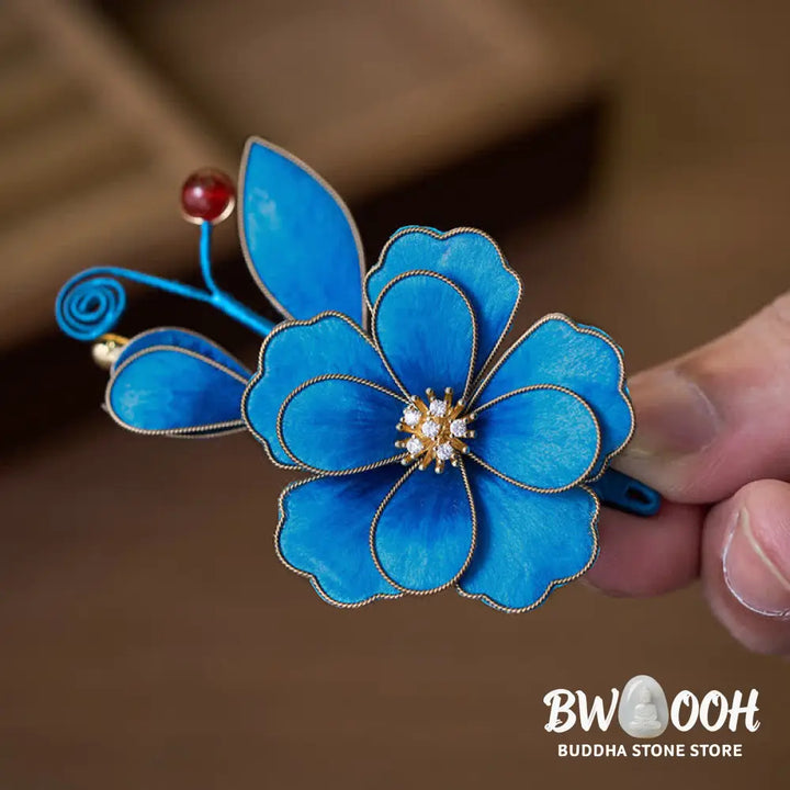 Buddha Stones Handcrafted Silk Art Velvet Flower Light Blue Flower Brooch - Light Blue Flower About 7.5*6cm - Brooch